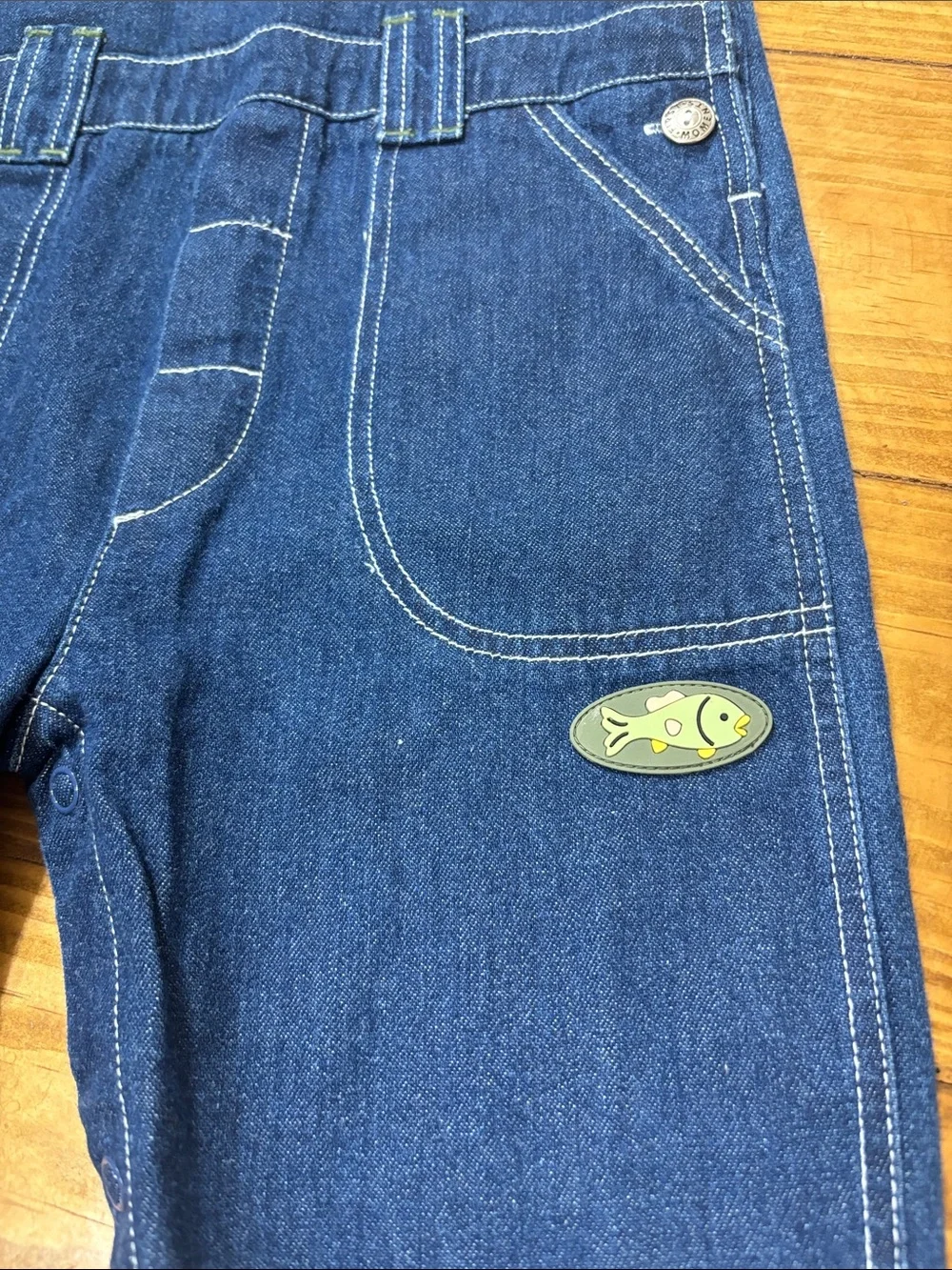 First Moments Size 3-6 Months Gone Fishing 100% Cotton Denim Overalls